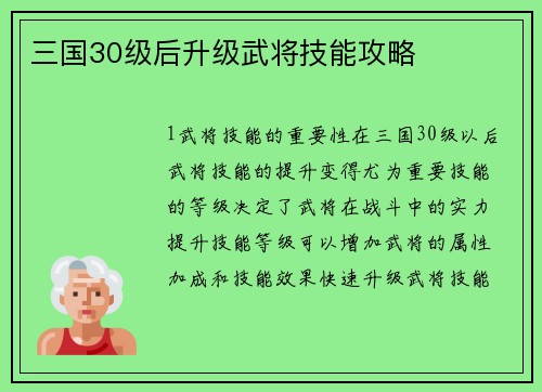 三国30级后升级武将技能攻略